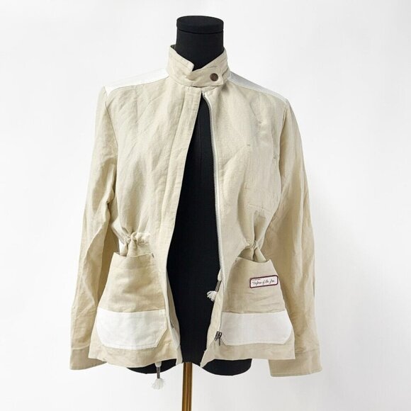 VINTAGE STYLE G-STAR RAW TAN LINEN MOTO JACKET ZIP UP - Picture 1 of 12